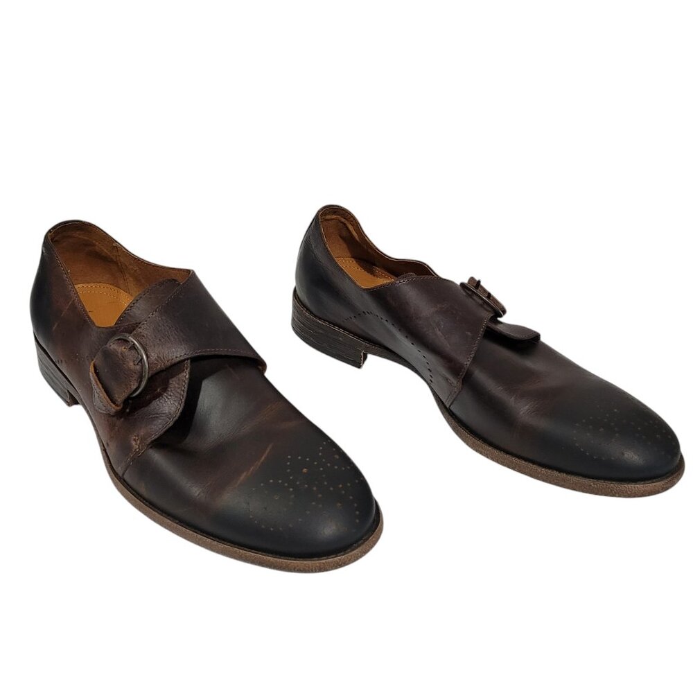 Robert Wayne Montana Oxford Shoes Mens 12 D Brown Distressed Leather Monk Strap